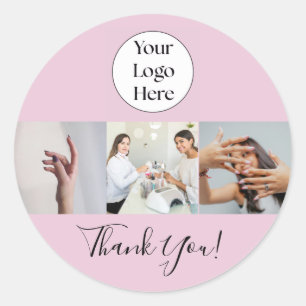 Sticker Rond Logo de script rose poudré Photo Salon de manucure