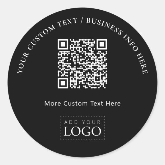 Sticker Rond Logo de société noir simple Code QR promotionnel (Devant)