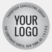 Sticker Rond Logo de votre entreprise Argent Faux Foil Adresse (Devant)
