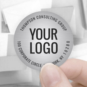 Sticker Rond Logo de votre entreprise Argent Faux Foil Adresse 