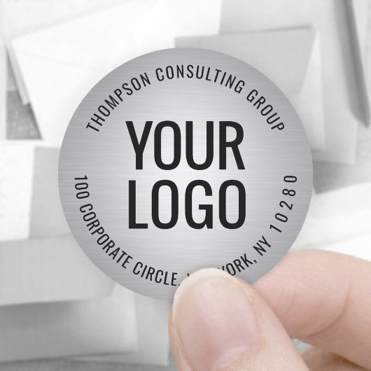 Sticker Rond Logo de votre entreprise Argent Faux Foil Adresse