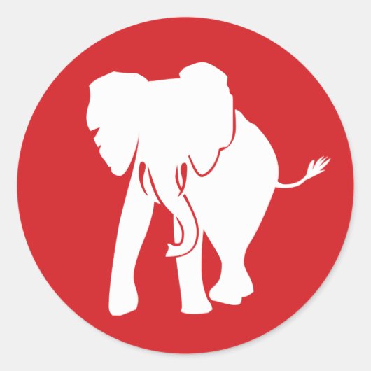 Sticker Rond Logo d'éléphant blanc mignon rouge et blanc (Devant)