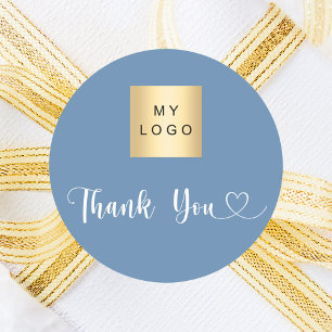 Sticker Rond Logo d'entreprise bleu poussiéreux merci