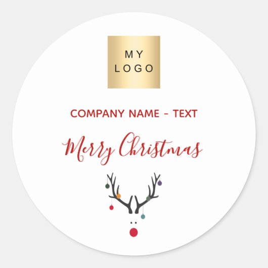 Sticker Rond Logo d'entreprise de rennes rouges blancs de Noël (Devant)