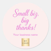 Sticker Rond Logo d'entreprise de script rose Merci (Devant)