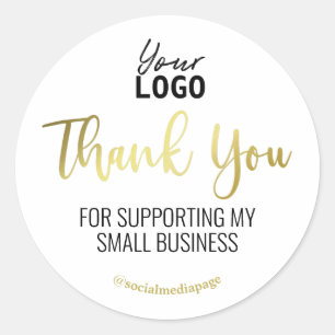 Sticker Rond Logo d'entreprise du Merci de texte Gold Blanc