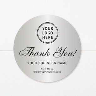 Sticker Rond Logo d'entreprise Écriture Élégante Argent Merci