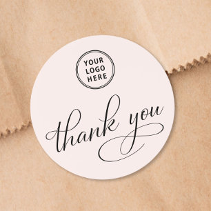 Sticker Rond Logo d'entreprise Écriture Élégante Rose Merci