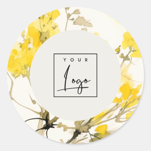 Sticker Rond Logo d'entreprise fleurie Boho Fleur sauvage jaune (Devant)