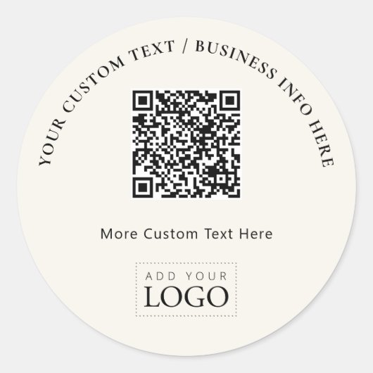 Sticker Rond Logo d'entreprise ivoire simple QR Code Promotionn (Devant)