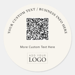 Sticker Rond Logo d'entreprise ivoire simple QR Code Promotionn