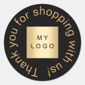 Sticker Rond Logo d'entreprise or noir merci (Devant)