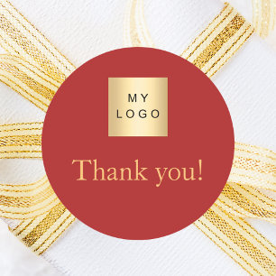 Sticker Rond Logo d'entreprise or rouge merci