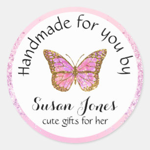 Sticker Rond logo d'entreprise papillon rose