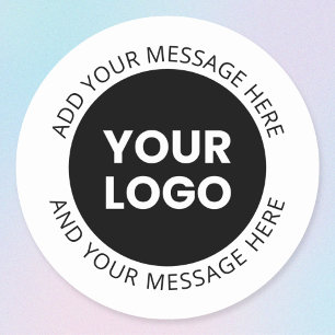 Sticker Rond Logo d'entreprise & Texte modifiable Blanc & Noir