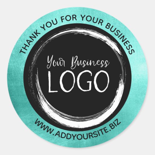 Sticker Rond Logo d'entreprise Turquoise Black Circle Merci (Devant)