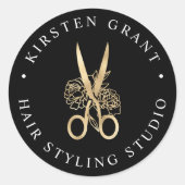 Sticker Rond Logo des ciseaux floraux d'or (Devant)