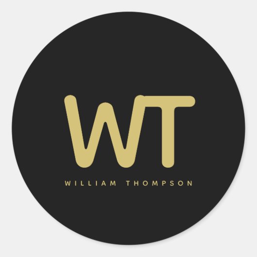 Sticker Rond Logo des initiales en or noir personnalisées (Devant)