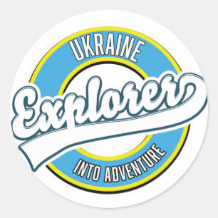 Sticker Rond Logo d'explorateur d'Ukraine dans l'aventure.