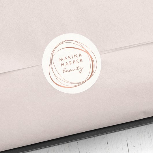 Sticker Rond Logo d'or Abstrait Faux Rose