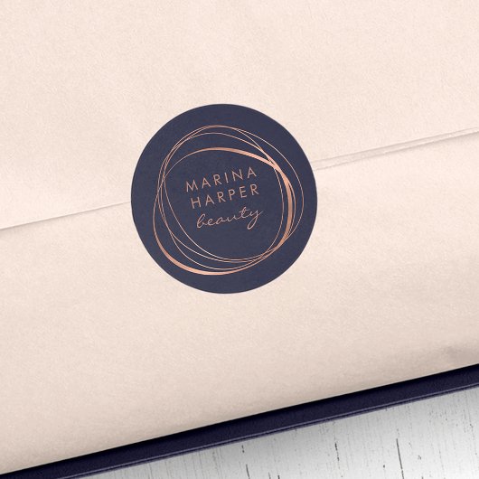 Sticker Rond Logo d'or Abstrait Faux Rose