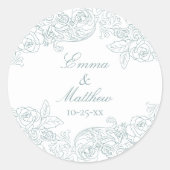 Sticker Rond Logo du Mariage Baroque Circulaire Dusty Blue (Devant)