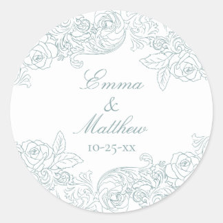 Sticker Rond Logo du Mariage Baroque Circulaire Dusty Blue