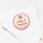 Sticker Rond Logo du mariage chinois rose double bonheur (Enveloppe)