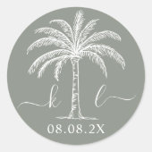 Sticker Rond Logo du Mariage Monogramme personnalisé Palm Tree (Devant)