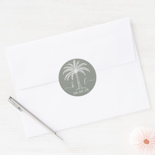 Sticker Rond Logo du Mariage Monogramme personnalisé Palm Tree (Enveloppe)