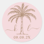 Sticker Rond Logo du Mariage Monogramme personnalisé Palm Tree (Devant)