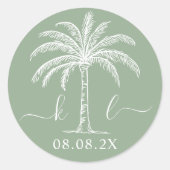 Sticker Rond Logo du Mariage Monogramme personnalisé Palm Tree (Devant)