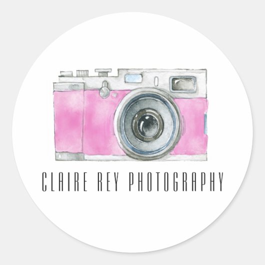 Sticker Rond Logo du photographe de l'aquarelle rose (Devant)