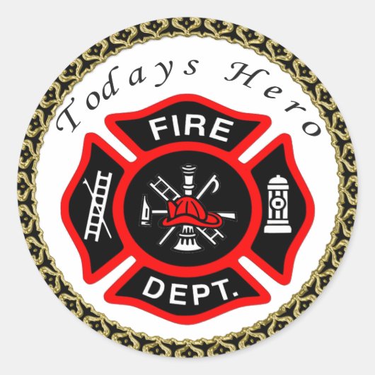 Sticker Rond Logo du service d'incendie Badge noir et rouge (Devant)