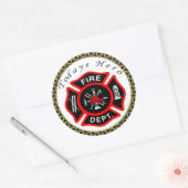 Sticker Rond Logo du service d'incendie Badge noir et rouge (Enveloppe)