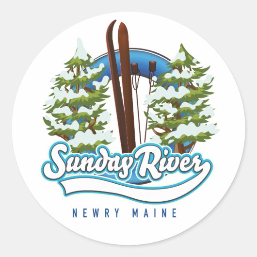 Sticker Rond Logo du ski de Sunday River Newry Maine (Devant)