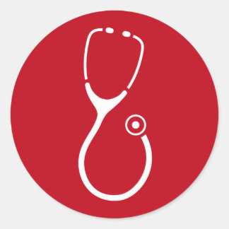 Sticker Rond Logo du stéthoscope blanc sur l'autocollant rouge