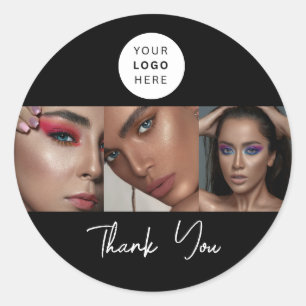 Sticker Rond Logo écriture noir blanc Photo Maquillage Merci