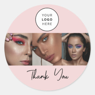 Sticker Rond Logo écriture rose Blush Photo Maquillage Merci