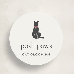 Sticker Rond Logo Élégant de Toilettage de Chat Classique