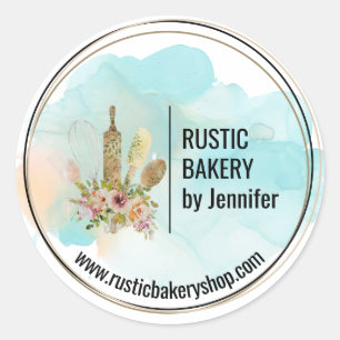 Sticker Rond Logo élégant et mignon de boulangerie rustique en 