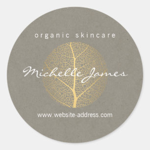 Sticker Rond Logo Elegant Gold Leaf sur Tan Carton Look