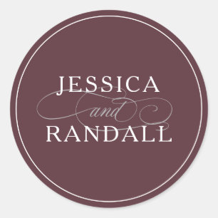Sticker Rond Logo élégant Marsala Burgundy Red Bride et Groom