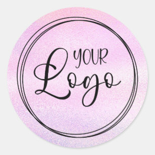 Sticker Rond Logo en feuille de faux rose holographique