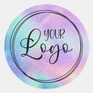 Sticker Rond Logo en feuille holographique arc-en-ciel aqua fau