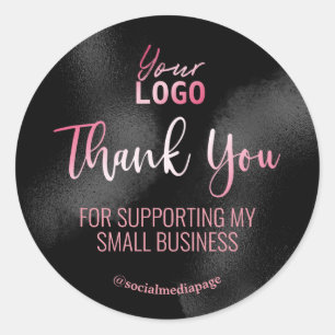 Sticker Rond Logo en Merci d'encre noire en texte rose