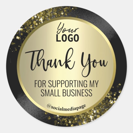 Sticker Rond Logo Extravagant En Merci Noir Et Or (Devant)