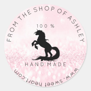 Sticker Rond Logo fait main à partir du nom Web rose Unicorn no