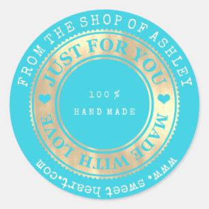 Sticker Rond Logo fait main Nom Web Heart Love Ocean Blue Gold