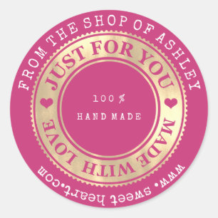 Sticker Rond Logo fait main Nom Web Heart Love Pink Gold
